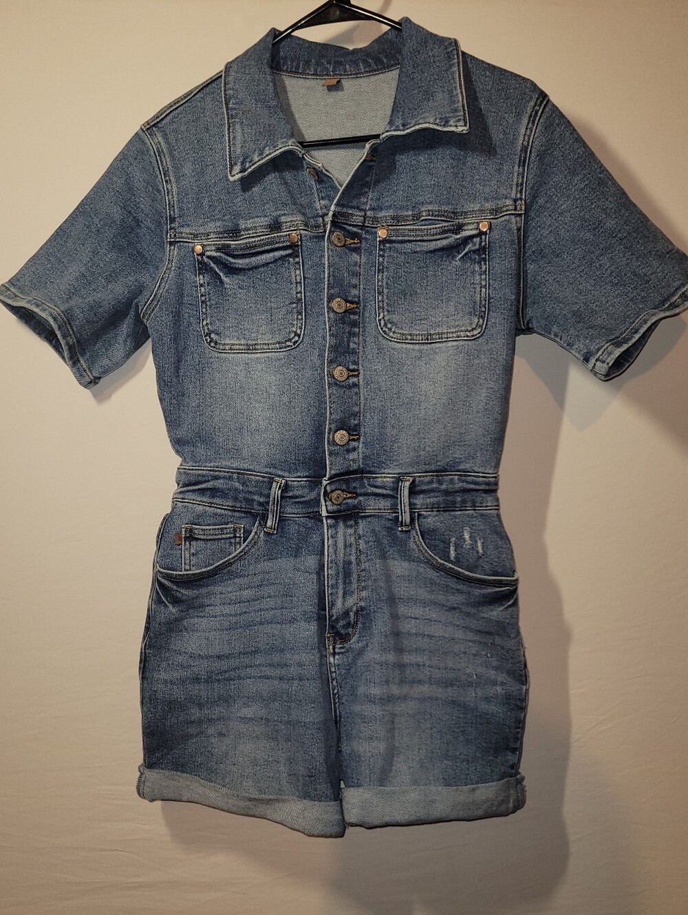 Judy Blue Short Sleeve Blue Denim Romper, M